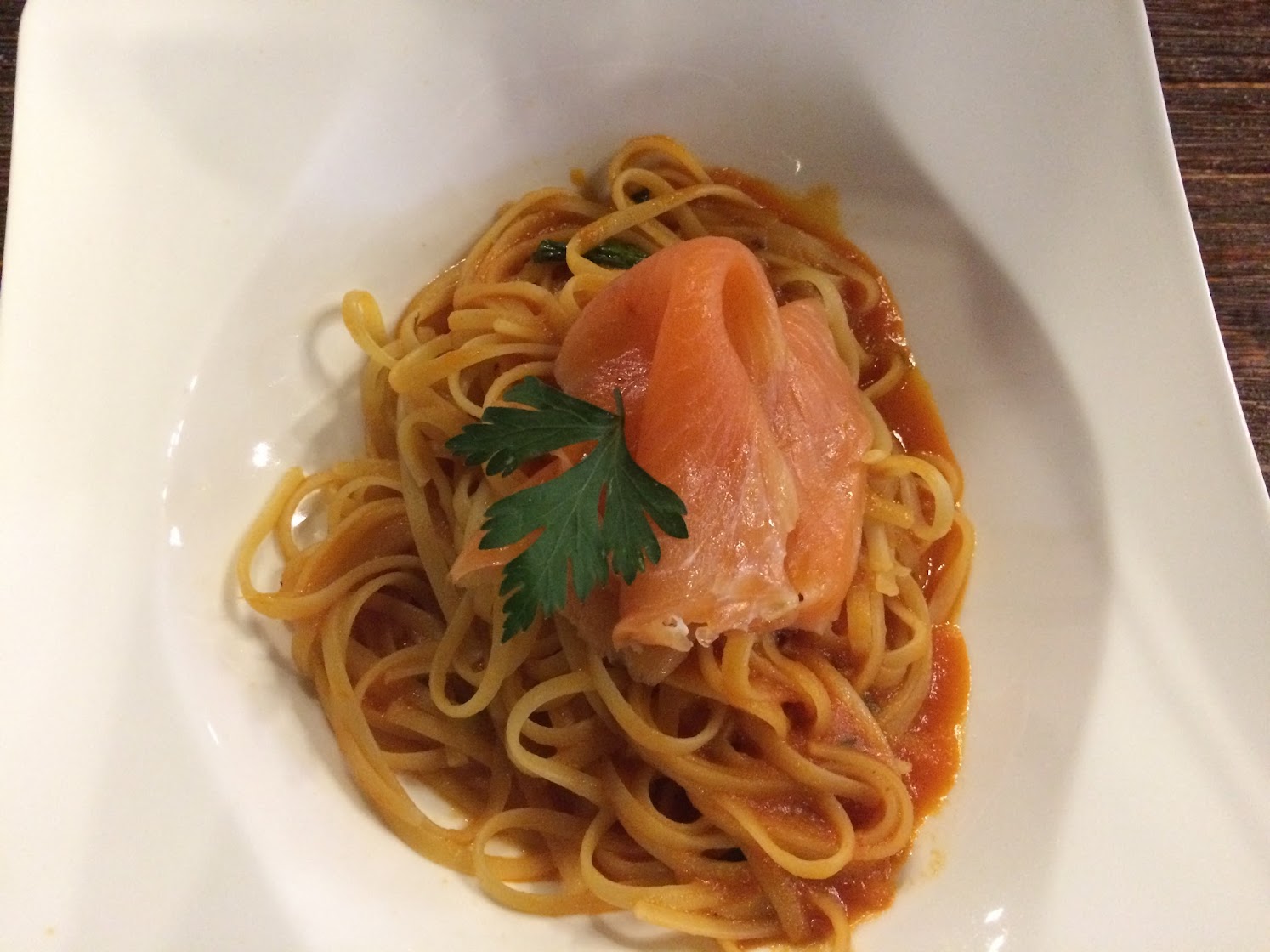 Linguine Pomodoro with smoked salmon