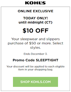 Kohl's Coupon $10 off $50 Sleepwear