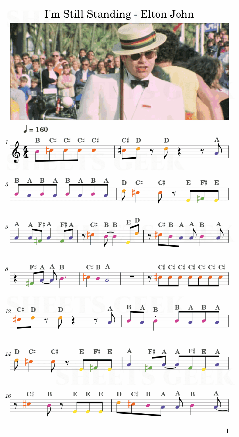 I'm Still Standing - Elton John Easy Sheet Music Free for piano, keyboard, flute, violin, sax, cello page 1