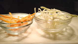Thin slice of cabbage and carrots for coleslaw for veg club sandwich recipe