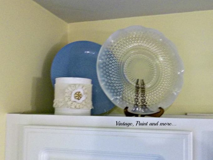 Vintage, Paint and more... spray painted dollar store plate, painted tin can, antique plate