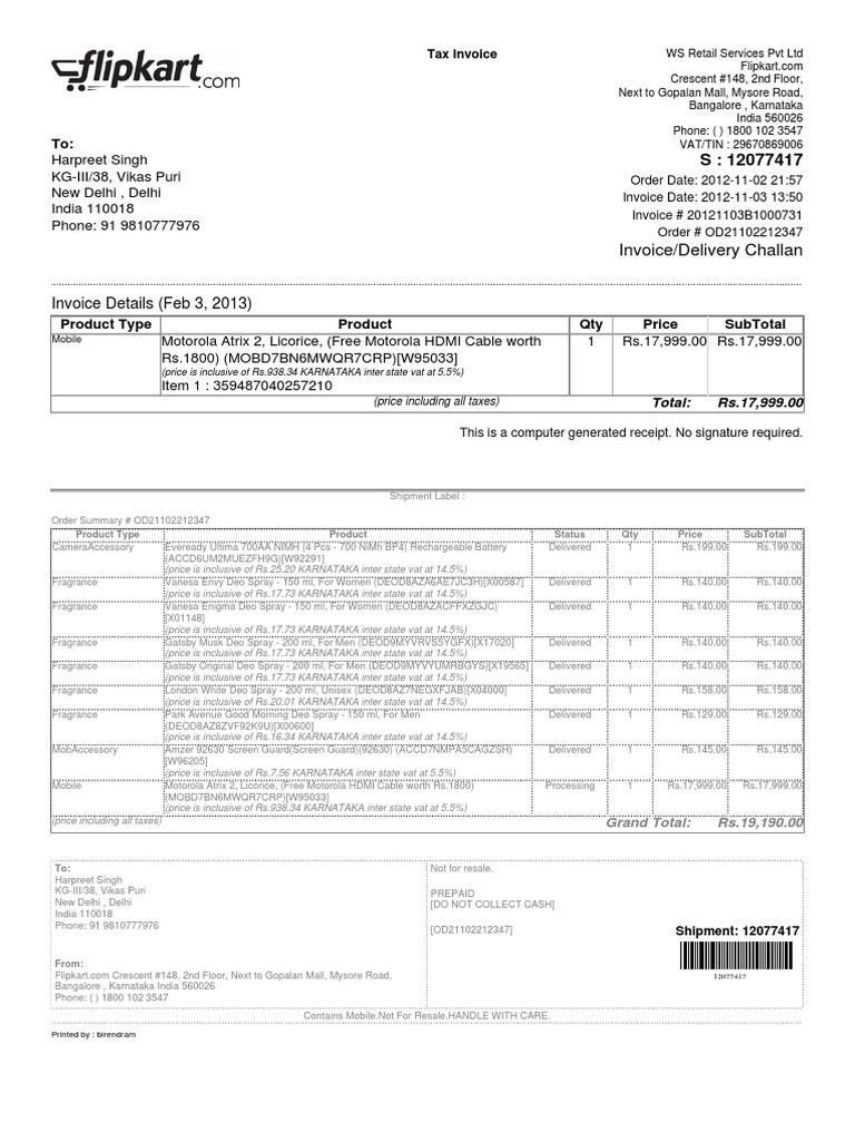 flipkart invoice Scribd india