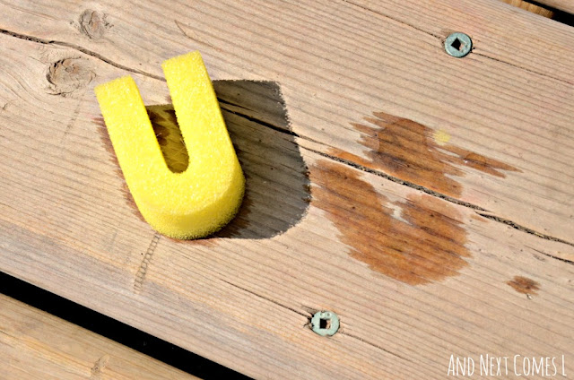 Stamping with letter sponges and water