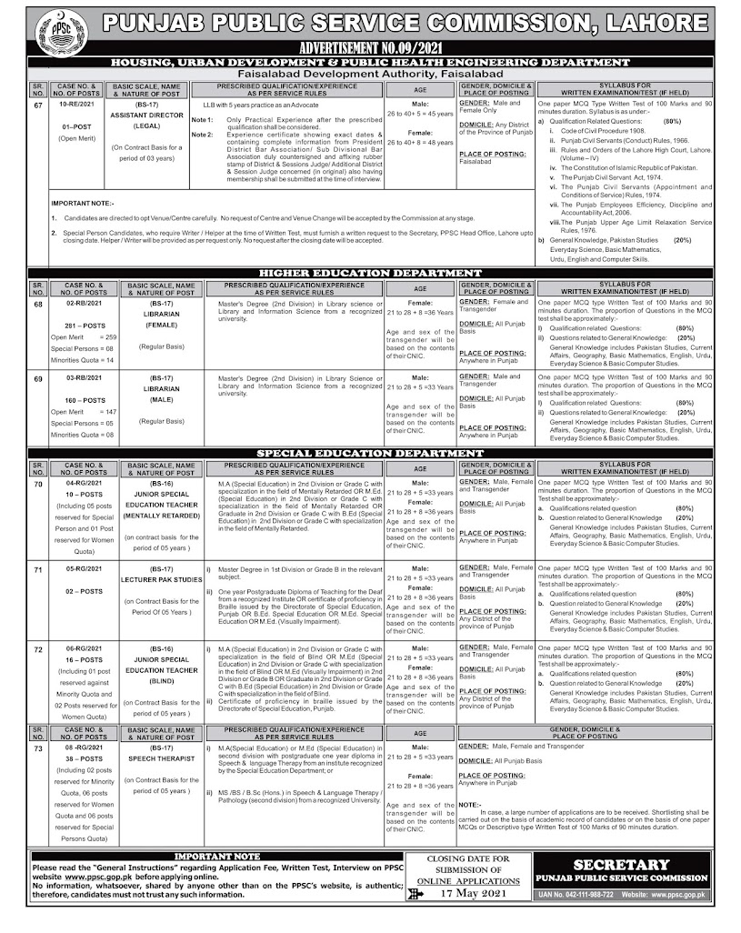 Latest Punjab Public Service Commission PPSC Latest New Vacancies May 2021-Apply online