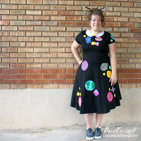 Miss Frizzle Magic School Bus Copslay Halloween Costume Space galaxy dress perfect for fan convention