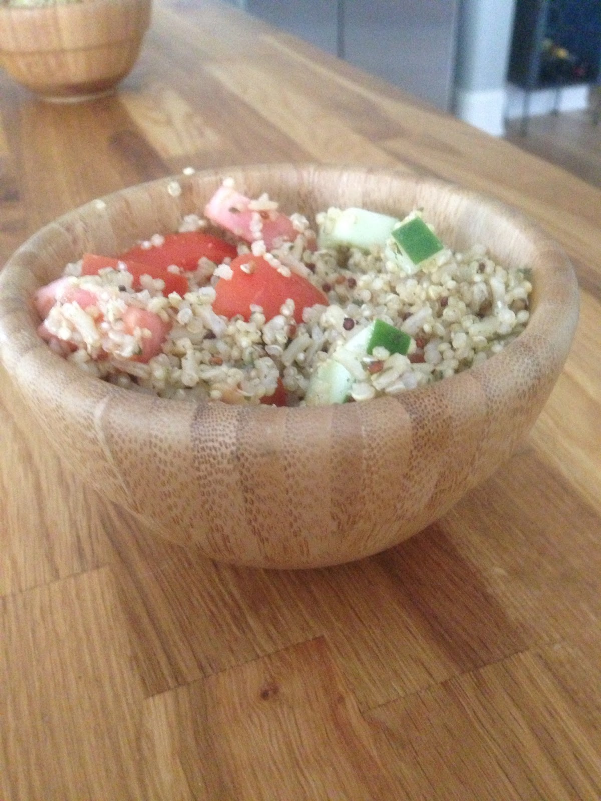 Never a dull Moment Rosemary quinoa with tomato and cucumber