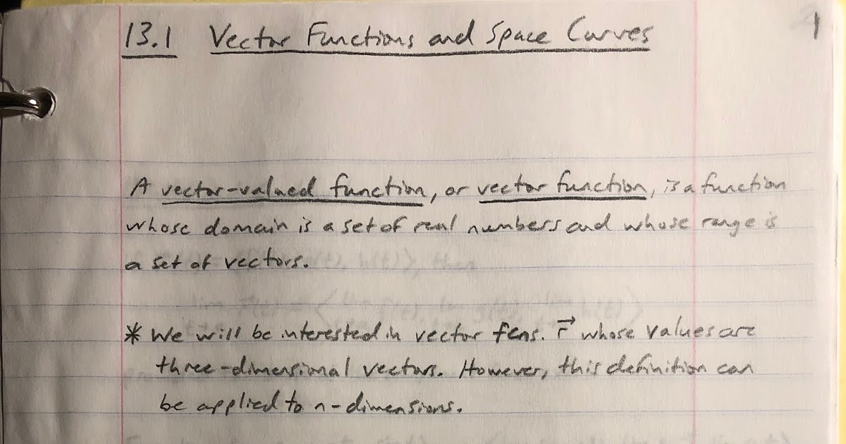 Professor Frank’s Math Blog: 13.1 Notes Vector Functions and Space Curves