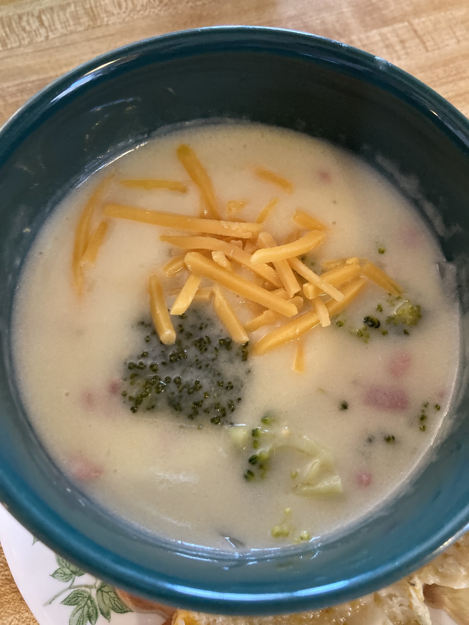 Sassy Silver Sisters Ham Broccoli and Cheddar Soup with Flaky Cheddar
