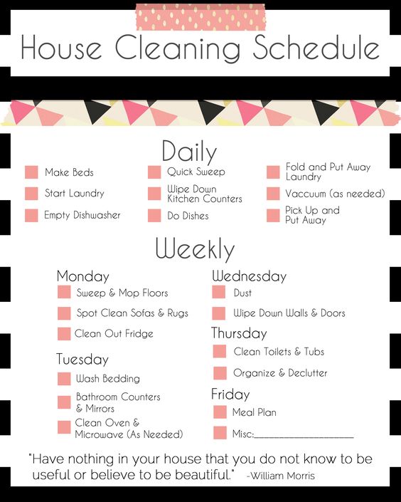 House cleaning schedule printable