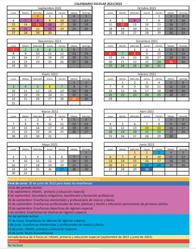 CALENDARIO ESCOLAR 21-22