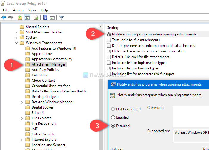 첨부 파일을 열 때 Windows에서 바이러스 백신 알림 중지