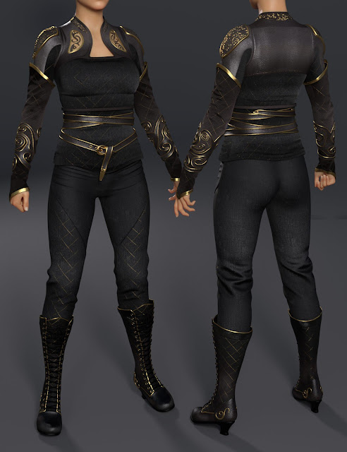 4 piece fantasy fighter adventuress outfit for Genesis 8 Female. 
