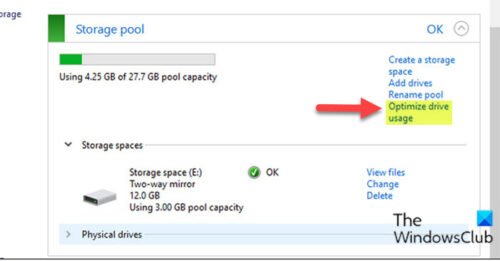 Ottimizza l'utilizzo dell'unità nel pool di archiviazione per gli spazi di archiviazione tramite il Pannello di controllo