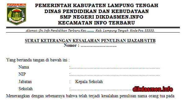 Surat Keterangan Kesalahan Penulisan Ijazah Terbaru 2019 2020 Dikdasmen Info