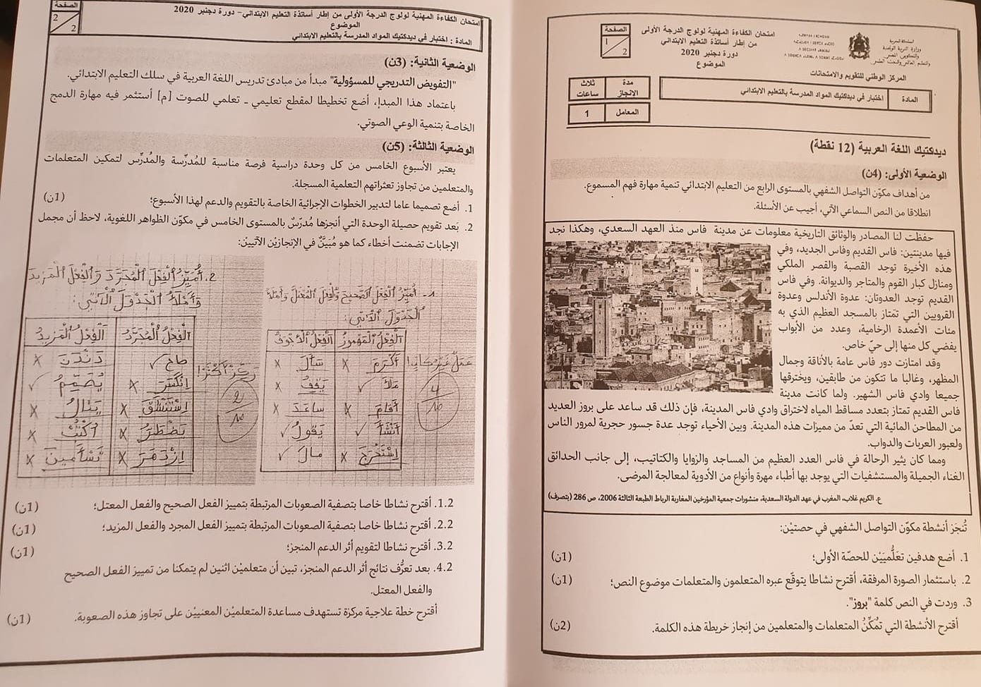 تصحيح الامتحان المهني 2020 سلك الابتدائي