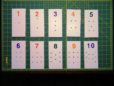 DIY Peg Board Game: Cards 1 to 10 on a table