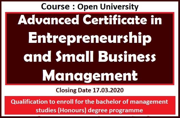 Course : Advanced Certificate in Entrepreneurship and Small Business Management 