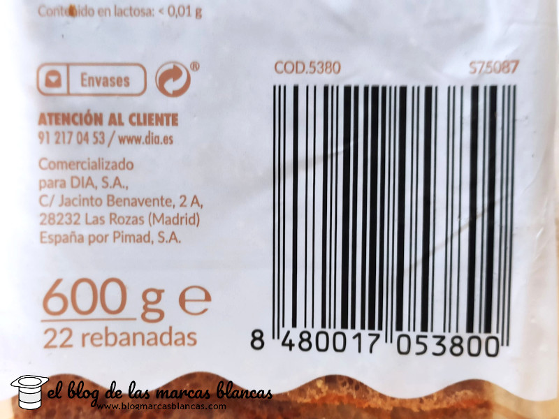 El molino de Dia Pan de molde blanco Bolsa 600 gr