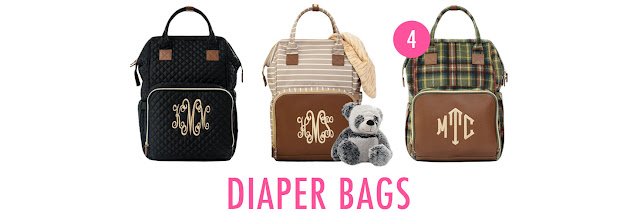 black, striped, and plaid monogrammed diaper bags