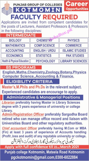 punjab-group-of-colleges-Sargodha-jobs-2021-latest