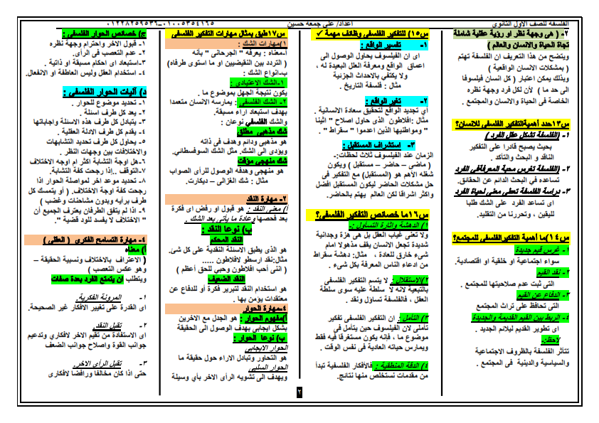 خلاصة فلسفة الصف الاول الثانوي ترم ثانى فى 5 ورقات _001%2B%25282%2529