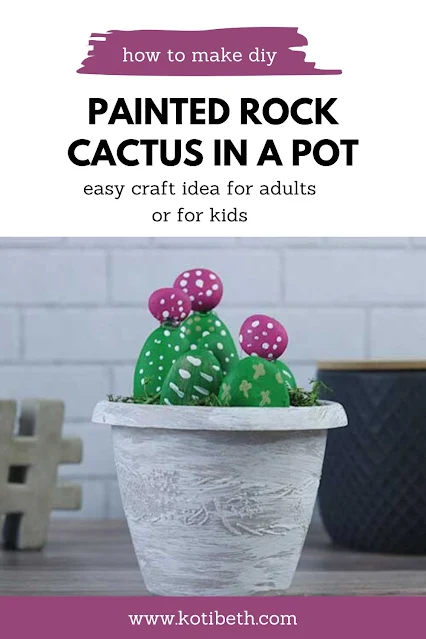 How to make DIY painted rocks for a cactus craft. This easy cute succulent planters in pots uses stones for a cute decoration.  Get ideas DIY for painted cacti in pots to make.  This uses only supplies from Dollar Tree, so it's a dollar store craft.  Projects like this are great for adults or for kids! #paintingrocks #rockpainting #cactus #diy