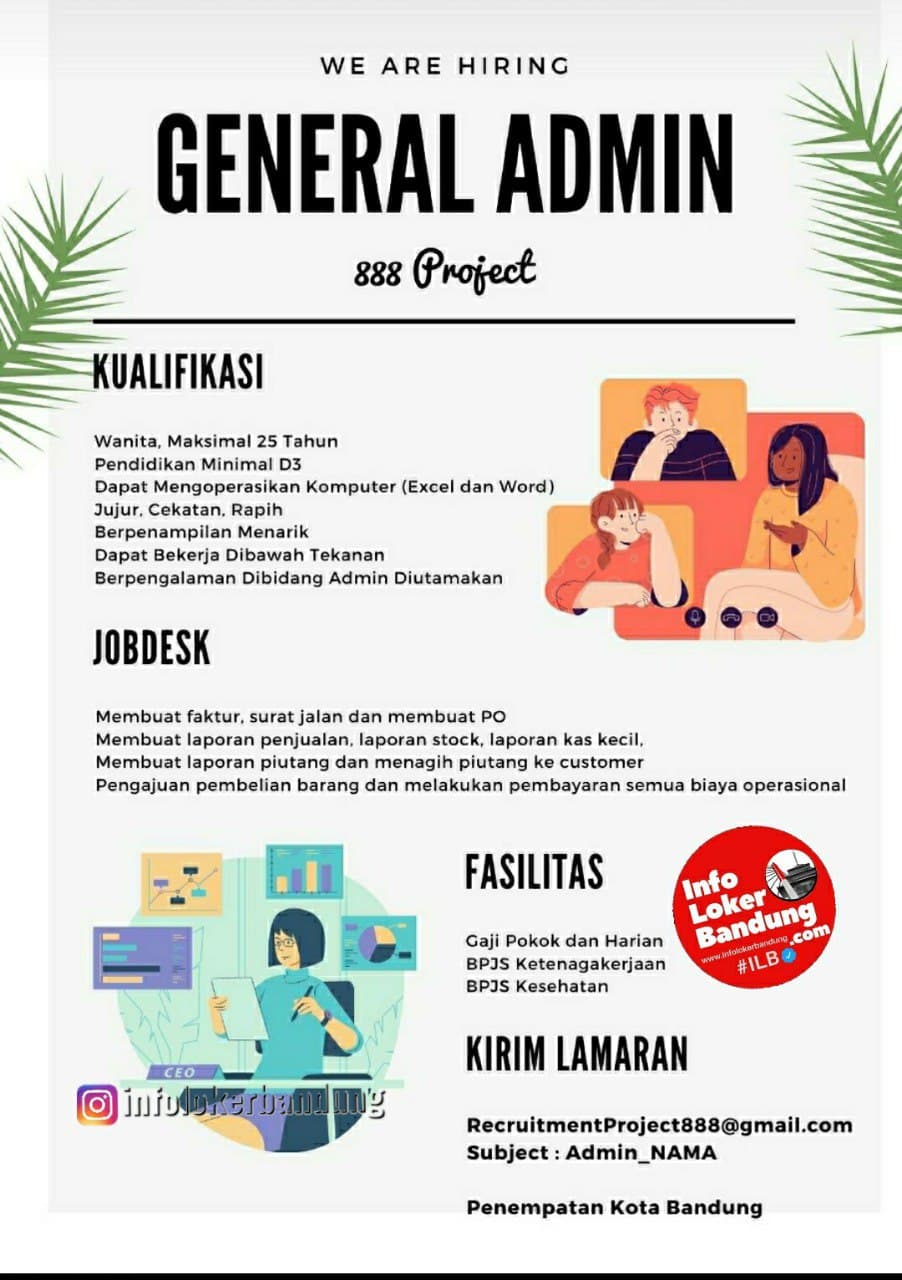 Lowongan kerja General Admin 888 Project Bandung Mei 2021 - Info Loker