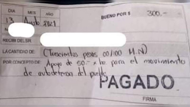 Un talón de "Pagado" es el comprobante 300 pesos cobran Sicarios de Cárteles Unidos por casa , si no pagan serán multados o castigados