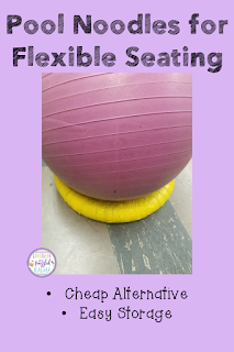 Flexible seating options can get expensive! This blog post breaks down how you can use a simple pool noodle in your classroom to create a flexible seating option for students. This is perfect for teachers looking to save money but want flexible seating in their classrooms. #confessionsofafrazzledteacher #flexibleseating {Elementary Students, Kindergarten, First, Second, Third, and Fourth Grades}