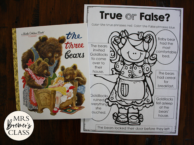 Goldilocks Fairy Tales activities unit with Common Core aligned literacy companion activities for First Grade and Second Grade