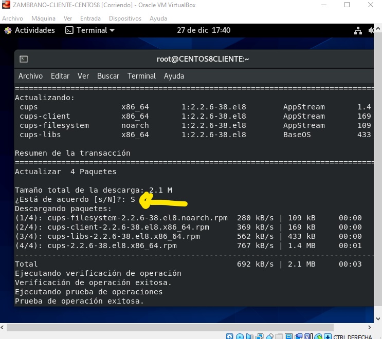Instalación del servicio CUPS en CentOS 8 Cliente