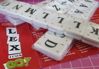 Lexicon Go by Waddingtons game semi unpacked with tiles on the table
