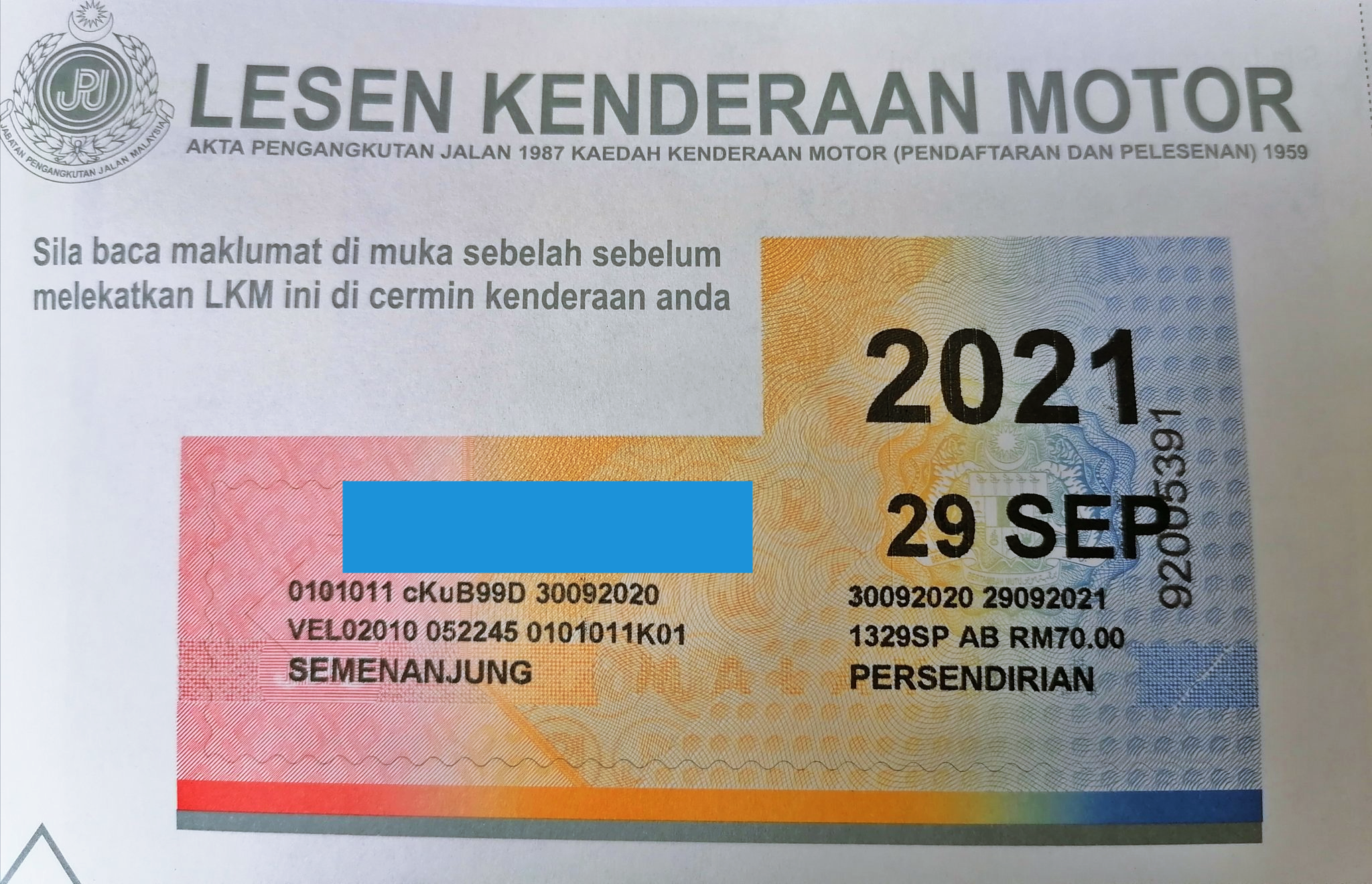 Roadtax kereta 2021