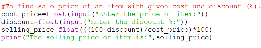 TECH GARCON To Find Sale Price Of An Item With Given Cost And Discount 