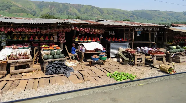 Roadside produce stands in Uganda