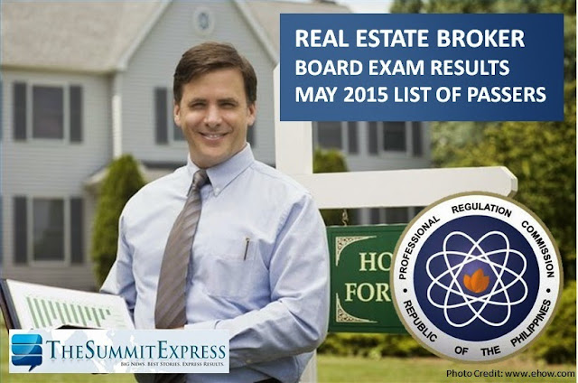 List of Passers: May 2015 Real Estate Broker board exam results