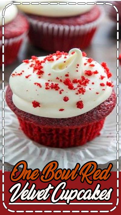 Classic red velvet cupcakes topped with cream cheese frosting! Made in just one bowl, these are easy enough to whip up any day of the week.