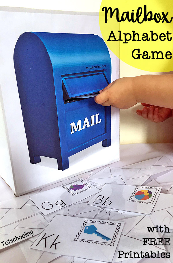 FREE pretend play alphabet game where kids can mail letters in a mailbox. Great for a community helper or post office theme. Practice letters and beginning letter sounds!
