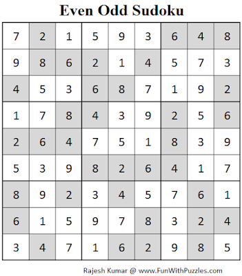 Even Odd Sudoku (Fun With Sudoku #67) Solution