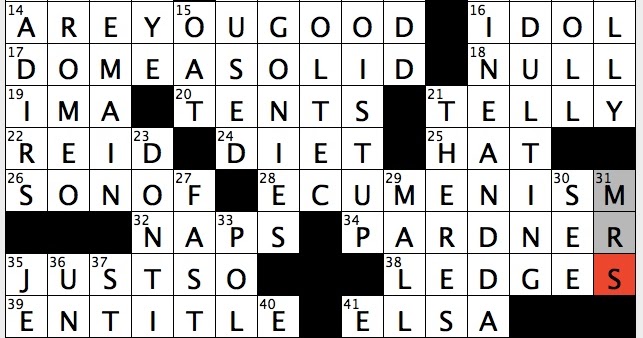 Rex Parker Does the NYT Crossword Puzzle: Mascot of Winnipeg Jets / FRI  7-19-19 / Las Vegas casino with musical name / Mormon settlement of 1849 /  Orange half of iconic duo /
