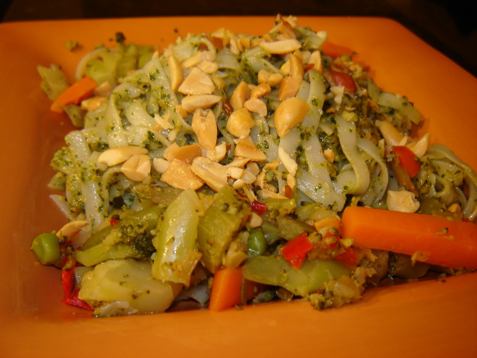 Dinner is Vegan Asian Pesto with Rice Noodles