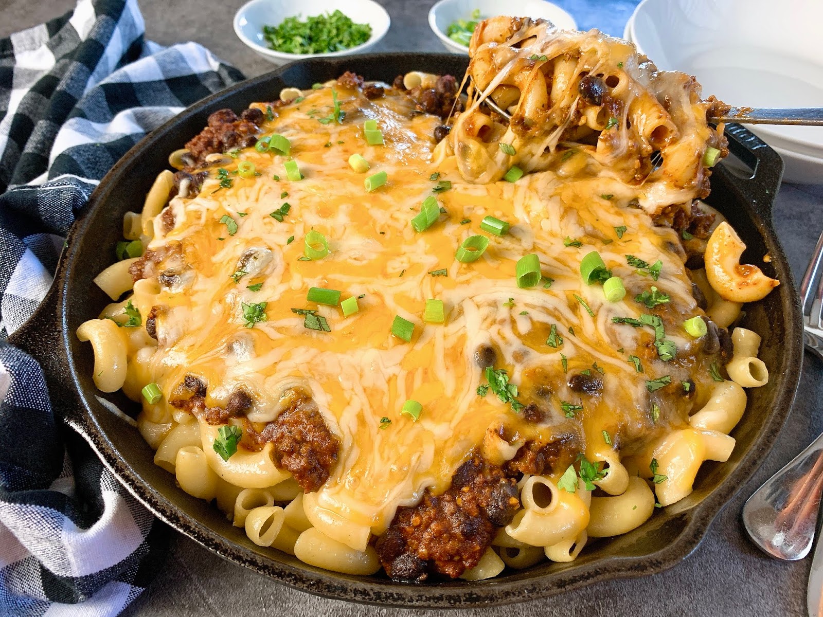 Beef Chili Pasta with Cheese