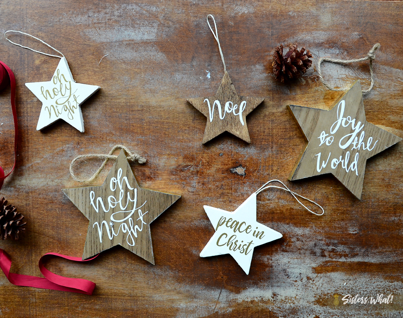 hand lettered Christmas Ornaments
