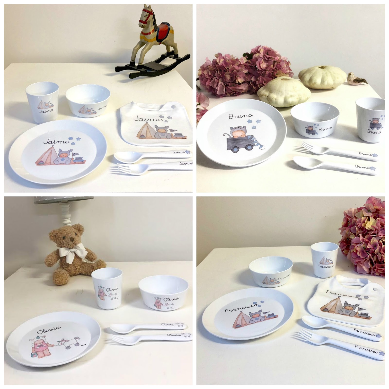 Vajilla Personalizada Infantil con Nombre Blonda Azul Boann