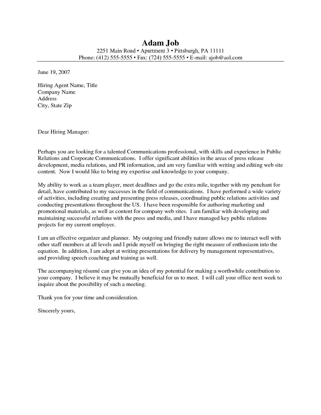 Sample Cover Letter For Government Relations Position | Sample Letter