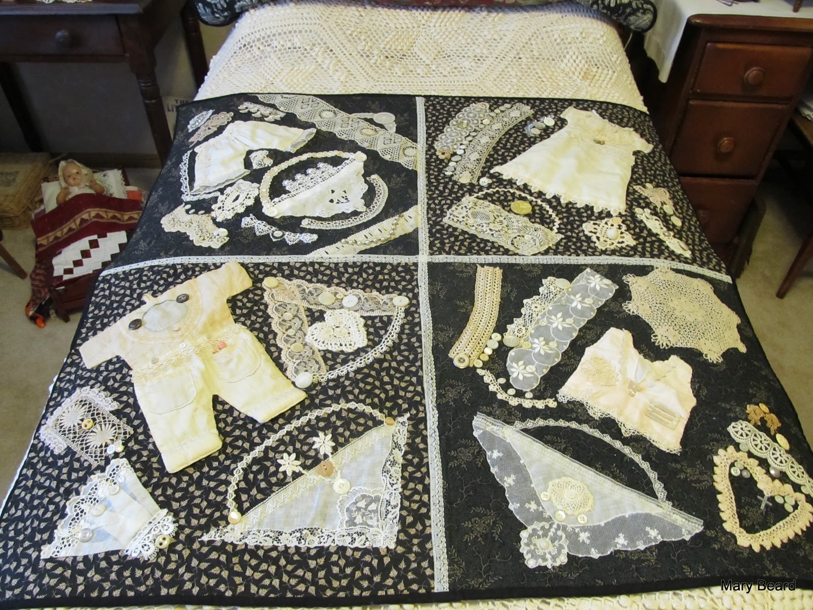 Crazy Quilting In Texas with Mary K. Beard Lace Quilts made with doll