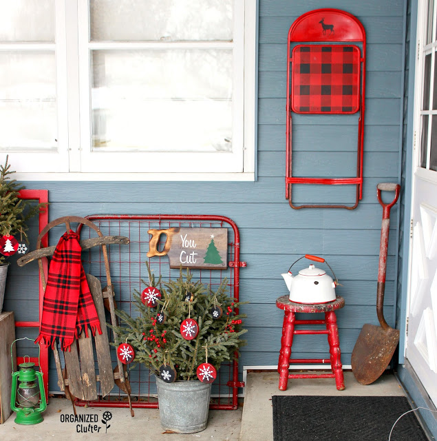 Stenciling Rustic Decor For Christmas Covered Patio - Organized Clutter