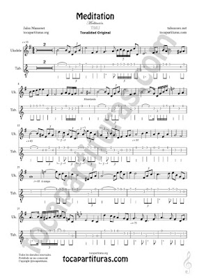  Ukelele Tablatura y Partitura de Meditación Punteo Tablature Sheet Music for Ukelele Tabs Music Scores PDF/MIDI de Ukelele