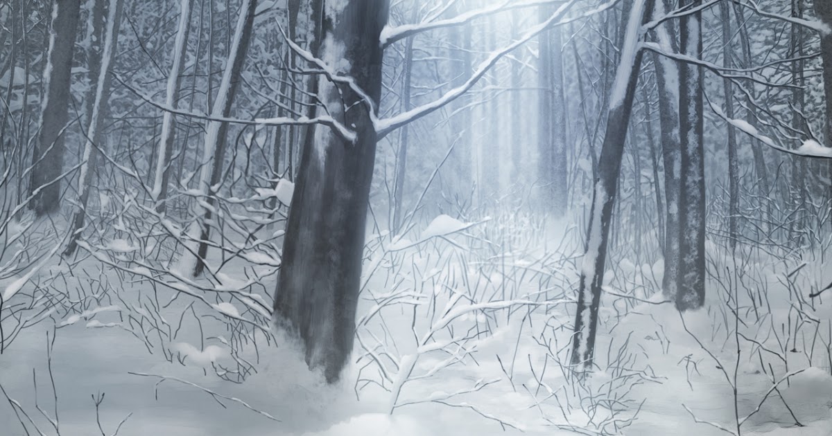 Anime Landscape: Snowy forest background