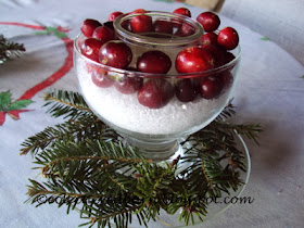 Eclectic Red Barn: Candle centerpiece with epsom salt and cranberries